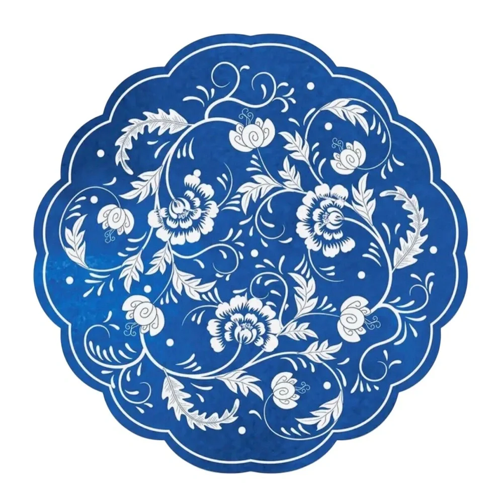 Blue and White Floral Scalloped Paper Napkins, 20ct